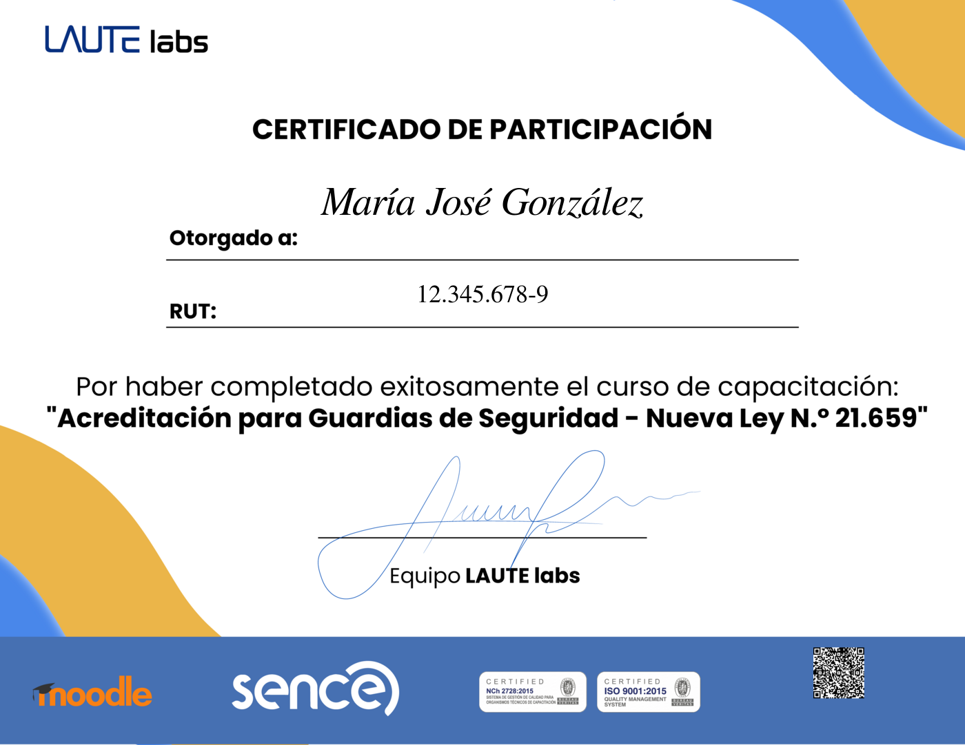 Ejemplo de certificado Laute Labs
